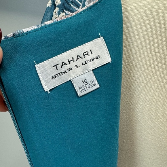 Tahari Teal floral midi dress size 16 e103-15 with tags - Picture 7 of 8